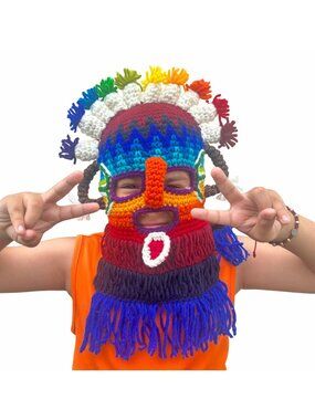 NEW Handmade  Aya Huma Diablo Umo Inca's kids Knit Mask Ecuador Black Inti Raymi
